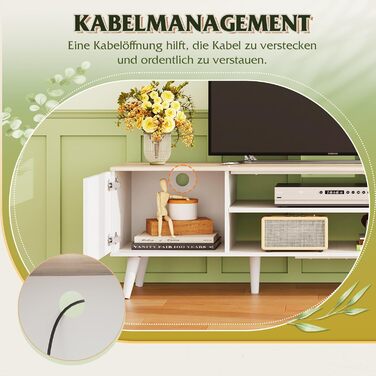 Тумба під телевізор WLIVE 160x40x47 см біла з двома дверцятами та відкритими полицями для вітальні, спальні, їдальні