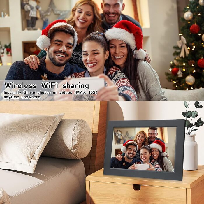 Frameo Цифровий фоторамка 10.1 дюйма з Wi-Fi, HD сенсорний екран, 16GB пам'яті, автоматичне обертання, віддалене завантаження фото та відео, чорний