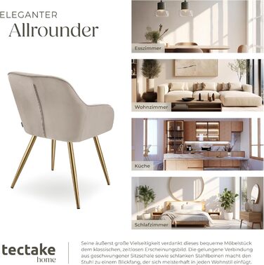 Крісло tectake® з велюровою оббивкою, сучасні кухонні стільці, зручний крісло для вітальні, стілець для їдальні, стілець для туалетного столика - (набір 1 шт, пудровий/золотий)