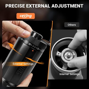 Ручна кавомолка MEGA PRO: кавомоля для еспресо, френч-пресу, подорожей. CNC жернова, 40 налаштувань, 30г