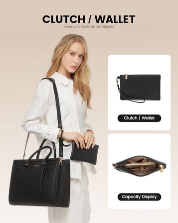 LOVEVOOK Сумка для ноутбука 15.6 дюймів, жіноча, велика, з PU-шкіри, для роботи, навчання, універсальна, чорна