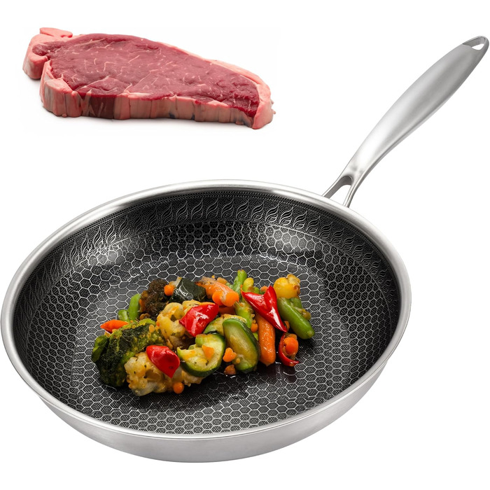 Сковорода з нержавіючої сталі Karl Hausmann 24 см - без покриття, для приготування картоплі, м'яса та овочів, сумісна з індукцією, можна мити в посудомийній машині