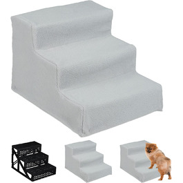 Сходи для собак Relaxdays 3 ступені, маленькі і великі собаки, ліжко і диван, тканинний чохол, внутрішні сходи для домашніх тварин, висота 30x35x45 см, сірий, , Сірий