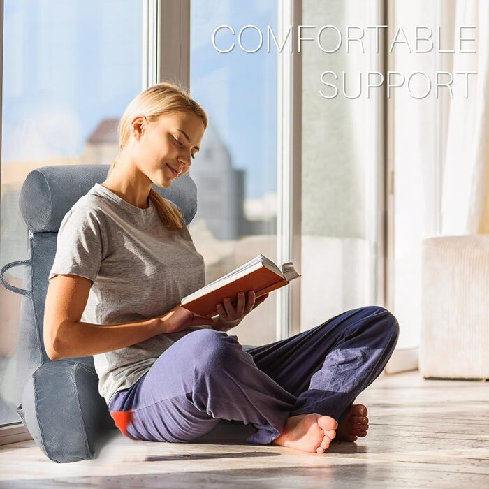 Подушка для читання MINGPINHUIUS XL для ліжка та дивана з знімною подушкою для шиї, ідеальна для дорослих, з піною з пам'яті для комфортного читання, роботи, ігор, перегляду телевізора та відпочинку (Сірий)