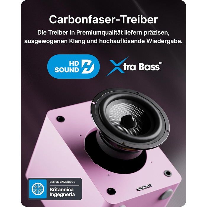 Активні Hi-Fi колонки Majority D50X 2.0, 60 Вт, Bluetooth 5.3, HDMI ARC, AUX, вуглецевий диффузор, для ПК та студії (Рожеві)