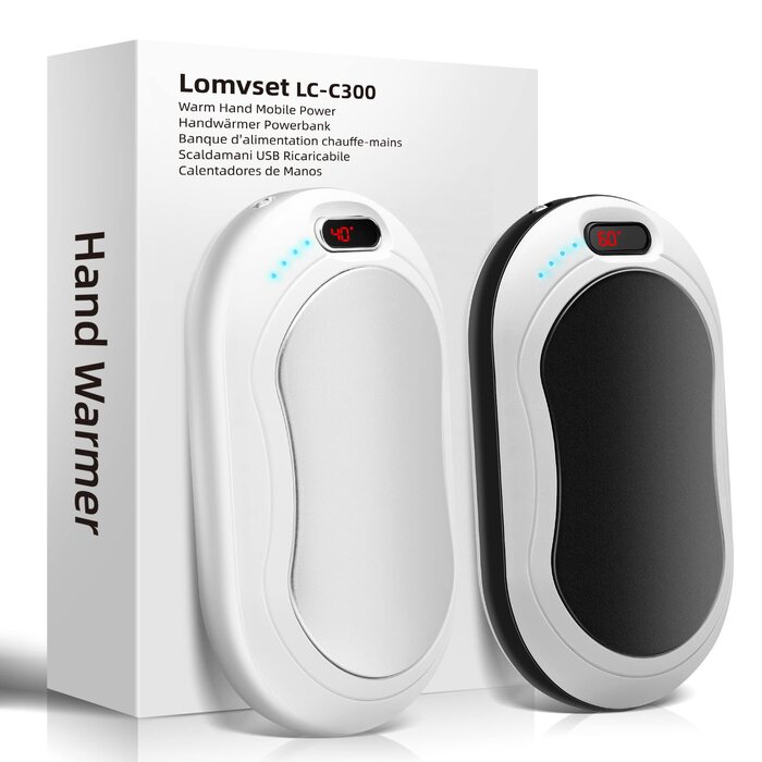 Електричні грілки для рук 2 шт. 10000 mAh з цифровим дисплеєм, USB-зарядка, Powerbank, подарунок на зиму для жінок та дітей (чорний/сріблястий)