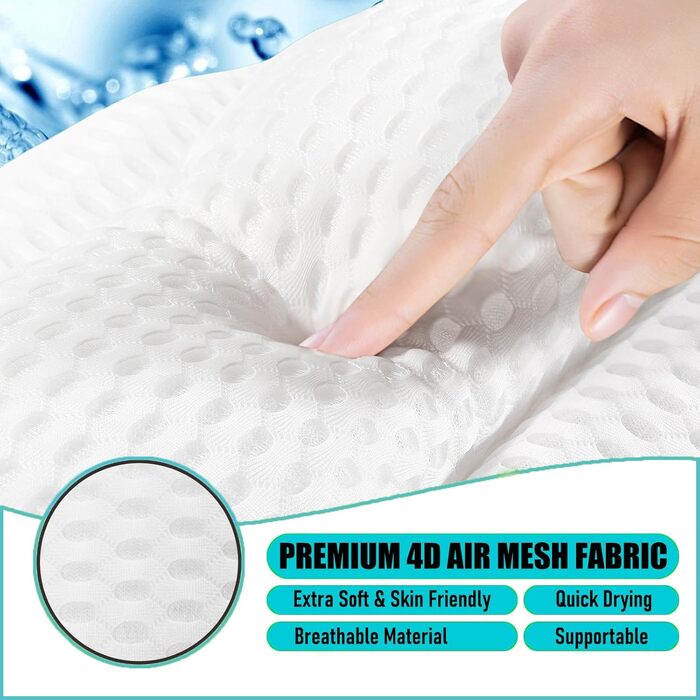 Подушка для ванни з піни Memory Foam, біла, з присосками, 4D вентиляція, 6 присосок, для шиї та спини