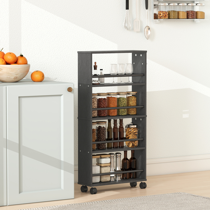 Багатофункціональна полиця на колесах, вузький дизайн, 4 відділення, 45x15x91 см, Чорний