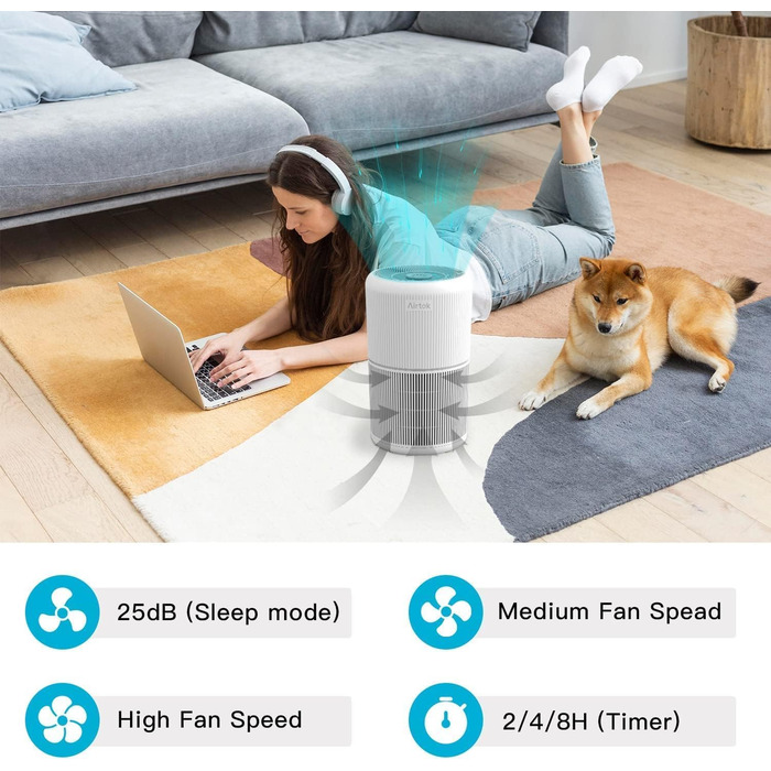 Повітряний очисник AIRTOK з ароматерапією, фільтр HEPA H13, 4-ступенева фільтрація, для алергіків, 3 швидкості