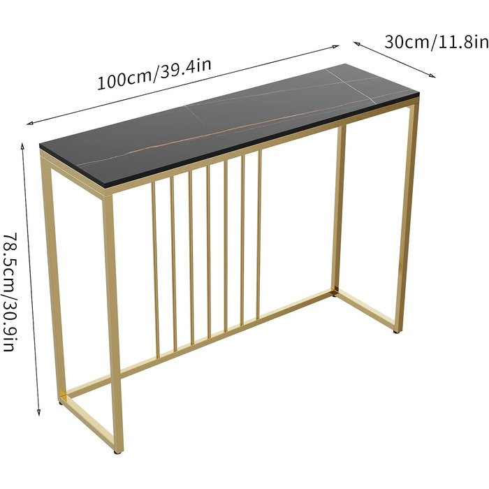 Консольний стіл FATIVO мармур золото 1003079см, скандинавський модерн, для передпокою, вітальні, спальні (чорний)