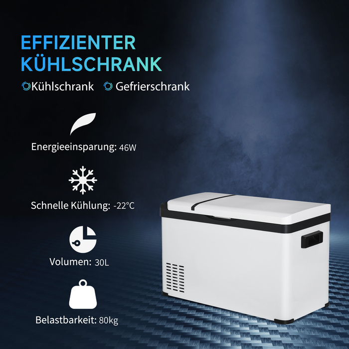 Outsunny Cooler Автомобіль 30 л з LCD дисплеєм Компресор Автомобільний холодильник Електричний човен Camper Travel 12/24 В постійного струму та 110-240 В змінного струму білий