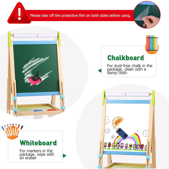 Дерев'яна іграшкова дошка Kinder: двостороння мольберт-дошка з аксесуарами для малювання, для дітей 3-12 років