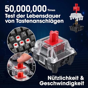 Механічна клавіатура KOORUI для геймінгу: бездротова/провідна, Bluetooth, 82 клавіші, QWERTZ (німецька розкладка), 4000mAh, RGB, для Windows/MacOS/Linux