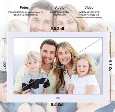 Цифровий фотомонтаж 10.1 дюйма, IPS, 1280x800, USB/SD, фото/музика/відео, календар, будильник, настінний монтаж, білий