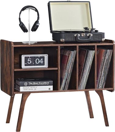 Сумка-органайзер для вінілових платівок LELELINKY: стійка з 4 полицями, вміщує до 220 платівок, з міцними дерев'яними ніжками, Mid-Century дизайн, білий колір, для проигрывателя (Braun)