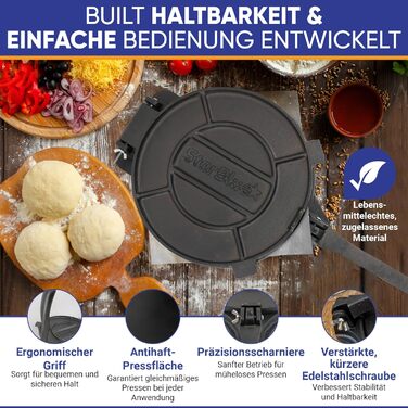 Пресс для тортилій зі сталі StarBlue 10 дюймів (25 см) з 100 шт. паперу для випікання та електронною книгою з рецептами - для приготування чіпаті, тортильї, роті