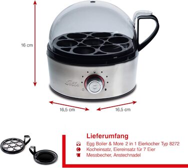 Яйцеварка Solis 8272 з функцією пароварки – нержавіюча сталь, до 7 яєць, регулювання ступеня готовності, LED-дисплей, звуковий сигнал, безпечна та легка у чищенні