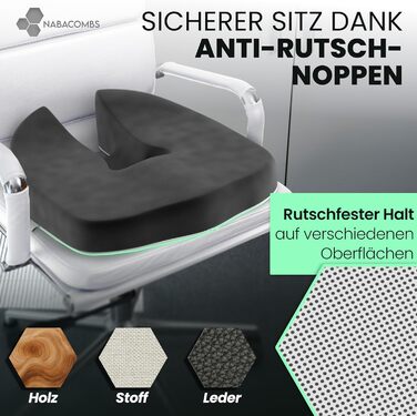 Ортопедична подушка для сидіння – ергономічна, з піною з пам'яті, знімає навантаження з куприка та спини, готова до використання – сертифікована IGR та перевірена Oeko-Tex, ідеальна для офісу, авто, подорожей та вагітності