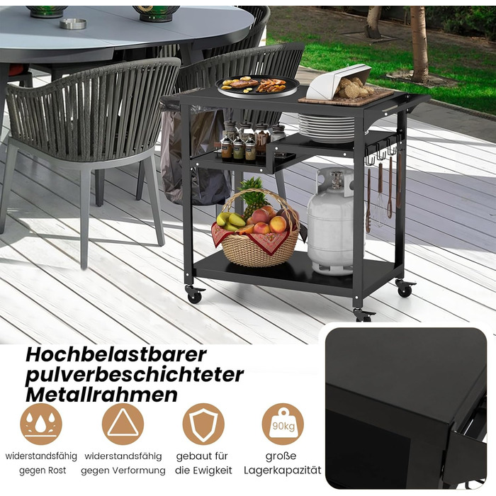 Столик для гриля COSTWAY з 4 полицями та колесами, 85 x 50,5 x 93 см