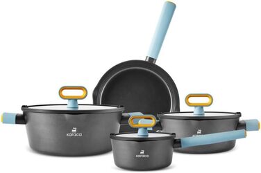 Набір кухонного посуду Karaca Fancy 7 предметів з кераміки з кришкою з скла, антипригарне покриття SwissCrystal без PFAS, включає каструлю, каструлі з кришками та сковороду