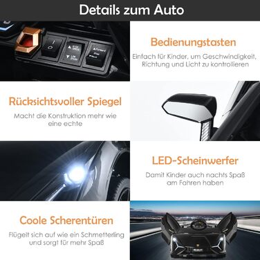Дитячий електромобіль Lamborghini GOPLUS, з пультом керування, Bluetooth, USB, музика, 3–5 км/год, для дітей 3–8 років, білий/чорний
