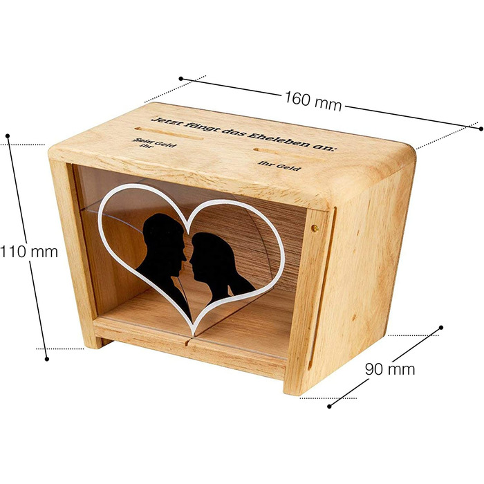 Коробка для грошей Casa Vivente для подружніх пар з принтом у вигляді серця, дерев'яна скарбничка для весільних подарунків, упаковка для грошових подарунків стандартна коробка для сімейного життя з принтом