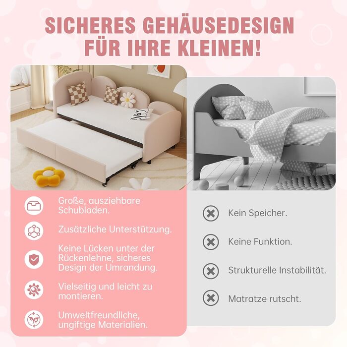 Дитяче ліжко-диван-трансформер 90x200 з висувною платформою, рожевий велюр, без матраца