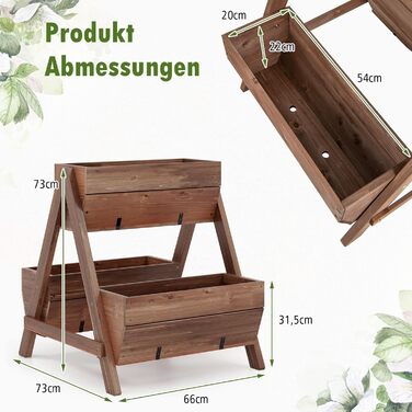 Вертикальна грядка COSTWAY з 3 рівнями, 6 контейнерами для квітів, дерев'яний ящик для тераси, балкона, саду 126x90x115 см (коричневий)