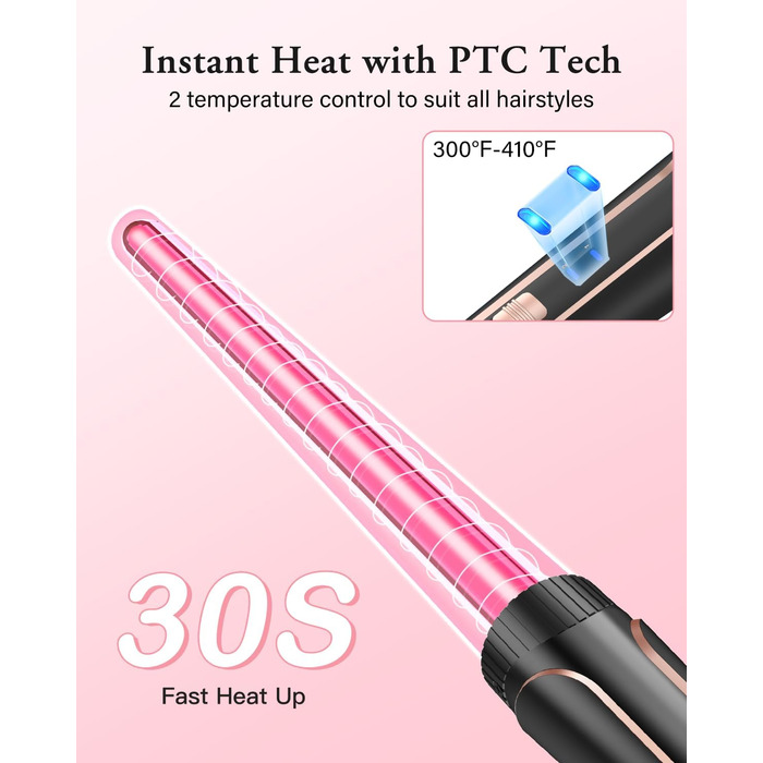 BESTOPE PRO Локкенстаб: Набір для завивки волосся 5-в-1 з 3 насадками, регулюванням температури, швидким нагрівом та рукавичкою. Рожеве золото (Чорний)