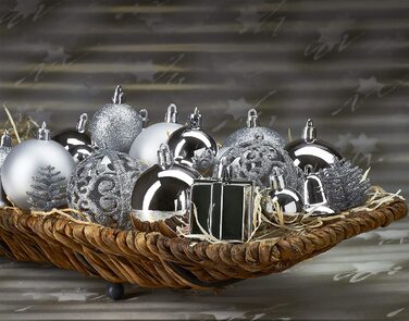 Набір різдвяних дрібничок BRUBAKER з 101 предмета, прикрашений ялинковими прикрасами з мережива дерева (срібло)