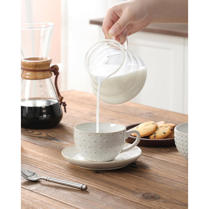 Набір посуду Malacasa LYDIA для 4 осіб (16 предметів): тарілки, чашки, чайний сервіз з рельєфом, бежевий