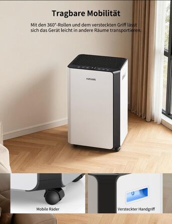 Електричний осушувач повітря HUMILABS 20L з Wi-Fi, для приміщень до 60 м², з гофрованим шлангом, резервуар 4,5л, 3 режими, таймер 24г, білий