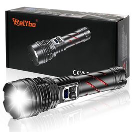 Потужний тактичний ліхтар Relybo LED, 1000000 Люмен, акумуляторний з USB-зарядкою, регулювання яскравості, водонепроникний для кемпінгу та екстрених ситуацій, чорний