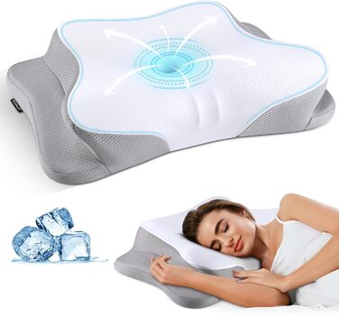 Ортопедична подушка Mokaloo для шиї та підтримки голови – Memory Foam, для сну на боці, спині та животі, з охолодженням, для зняття болю