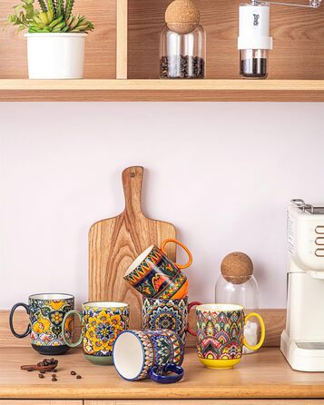 Набір кавових чашок Henten Home з порцеляни, 6 шт., 250 мл, ручної роботи, для 6 осіб (250 мл чашки, 400 мл підставки)