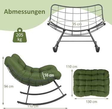 Крісло-гойдалка COSTWAY для саду, балкона та дому, зелене, з подушкою, вантажопідйомність 205 кг