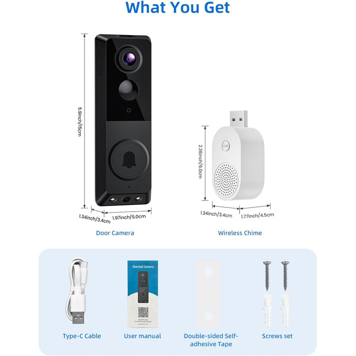 Відеодомофон з Wi-Fi, камера HD, 2.4G, нічне бачення, PIR-датчик руху, 2 камери, 2-сторонній аудіо, з бездротовим дзвінком