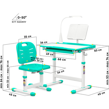 Комплект Evo-kids (стілець+стіл+полиця+лампа) Evo-17 Z Ergo (арт. Evo-17 Z Ergo)