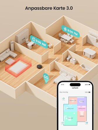 Робот-пилосос LEFANT M2 з функцією миття підлоги, 6000Pa, LiDAR-навігація, зони заборони, керування через APP/Alexa, для шерсті тварин, килимів та твердих підлог (M2B)