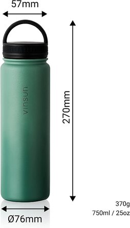 Пляшка для пиття з нержавіючої сталі vinsun об'ємом 750 мл-3 кришки-герметична, підходить для карбонізації, не містить бісфенолу А-легка спортивна термос