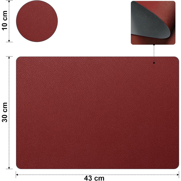 Набори підставки під тарілки, 6 шт, ефект шкіри, миючі, 43x30 см (червоний/сірий)