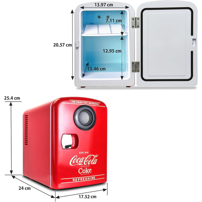 Холодильник Coca-Cola Mini 4L з Bluetooth, для дому, офісу, їжі та напоїв (червоний)