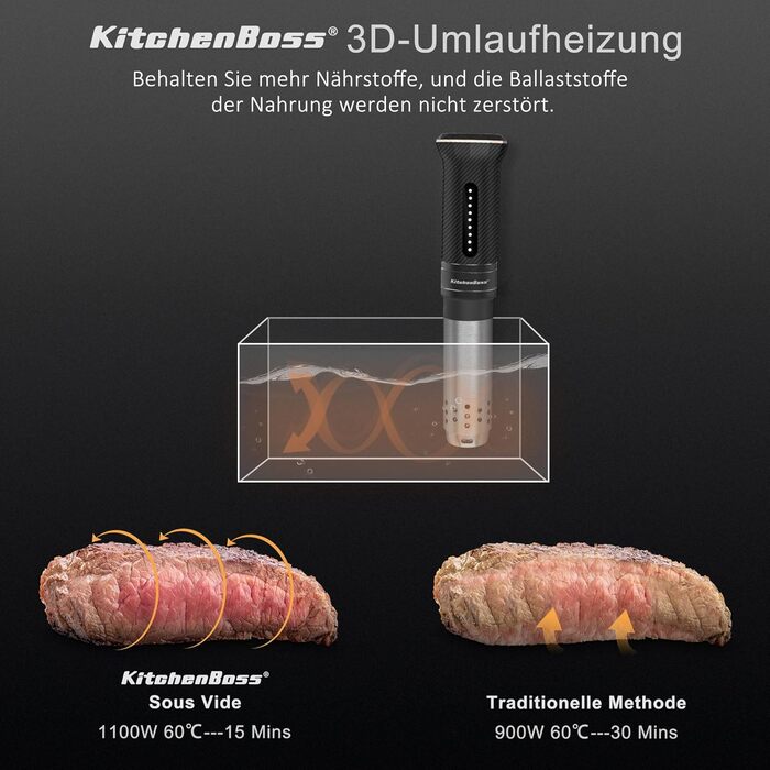 Sous Vide Garer KitchenBoss G300T: Точний кухонний прилад для приготування їжі, IPX7, LED дисплей, таймер