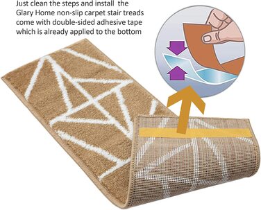 Килимки для сходів Glary прямокутні 15 шт 22х71 см темно-бежеві в білий трикутник