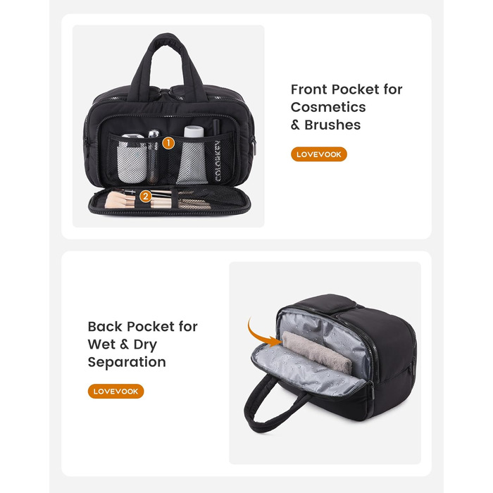 Сумка для косметики OVEVOOK велика, водонепроникна, з відділенням для мокрого, рожева (L, Бежева)