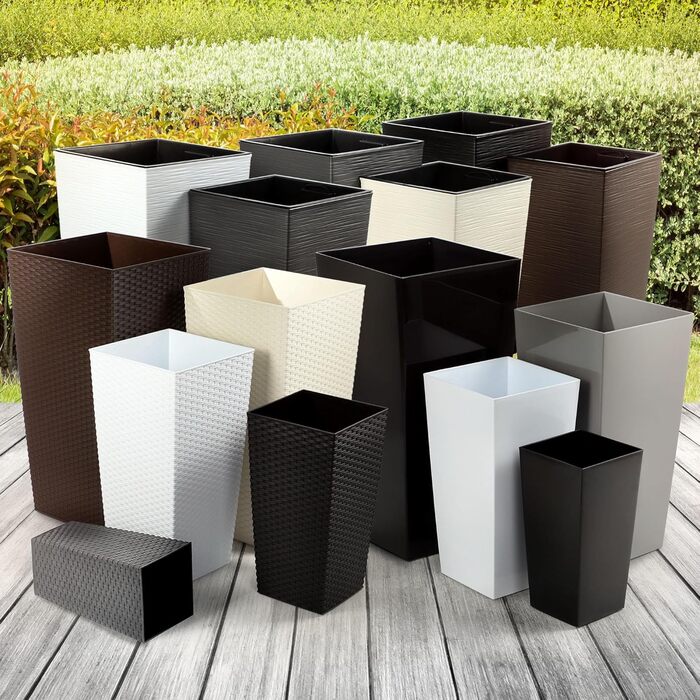 Набір з 3 горщиків для квітів KADAX, Мокко Ратан, 36/46,5/57,5 см, вологостійкий пластик
