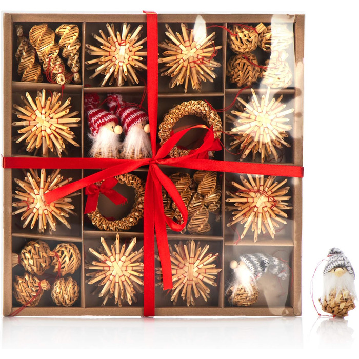 Набір солом'яних зірок com-four es-прикраси для різдвяної ялинки-підвіски з соломи для різдвяної ялинки-підвіски з натуральної ялинки-різдвяні прикраси (Mix2, 112 шт.)