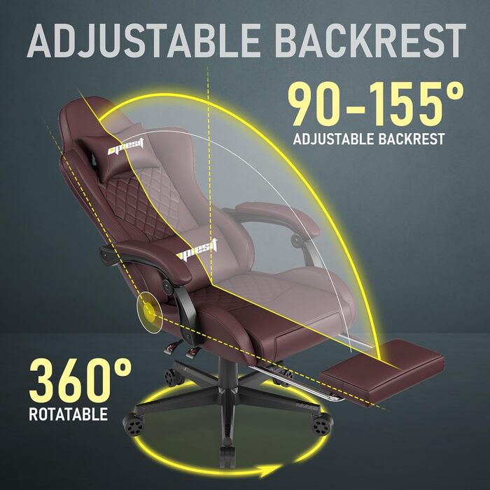 Ігровий крісло з підніжкою, регульованими підлокітниками та підтримкою попереку, ергономічне крісло для офісу з високою спинкою для дорослих, велике та високе крісло для робочого столу (Коричневий)