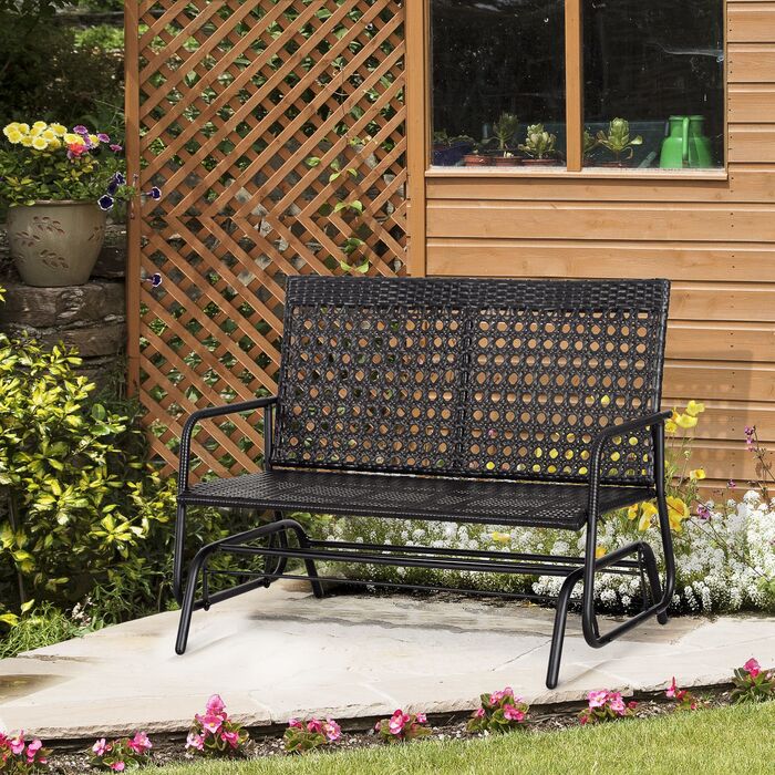 Outsunny Swing Bench Garden Swing 2-місна з поліротангом, стильна садова лавка для відпочинку на свіжому повітрі