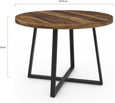 Обідній стіл Selma, круглий, на 4-6 осіб, темне дерево Hawkins та чорний колір, 110 см